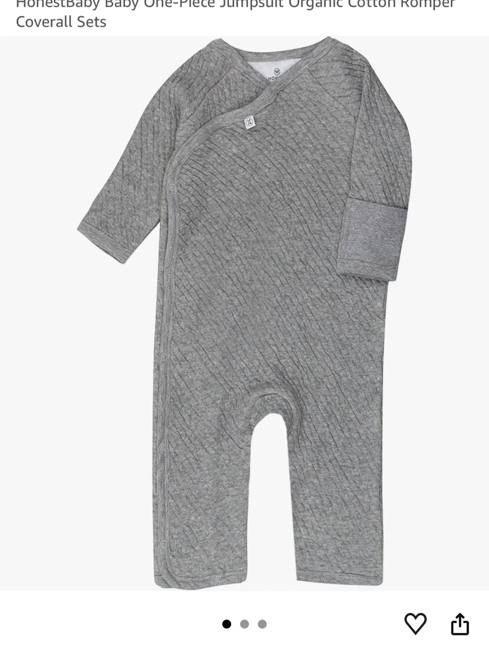 NWOT HONEST 100% Organic Cotton Gray Quilted-Texture One-Piece